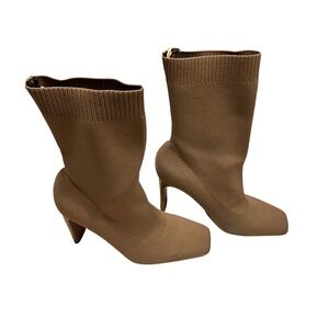 Zara brown Knit Square Toe Ankle Boots Block Heel Stiletto Fashion Women size 40